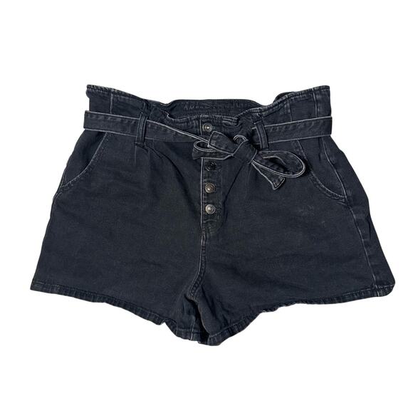 American Eagle Outfitters Black Denim Paper Bag Waist Shorts - Picture 1 of 4